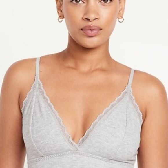 Womens Xl Bra Gray Lace Trim Bralette deep v-neck adjustable straps lace trim - Picture 2 of 16